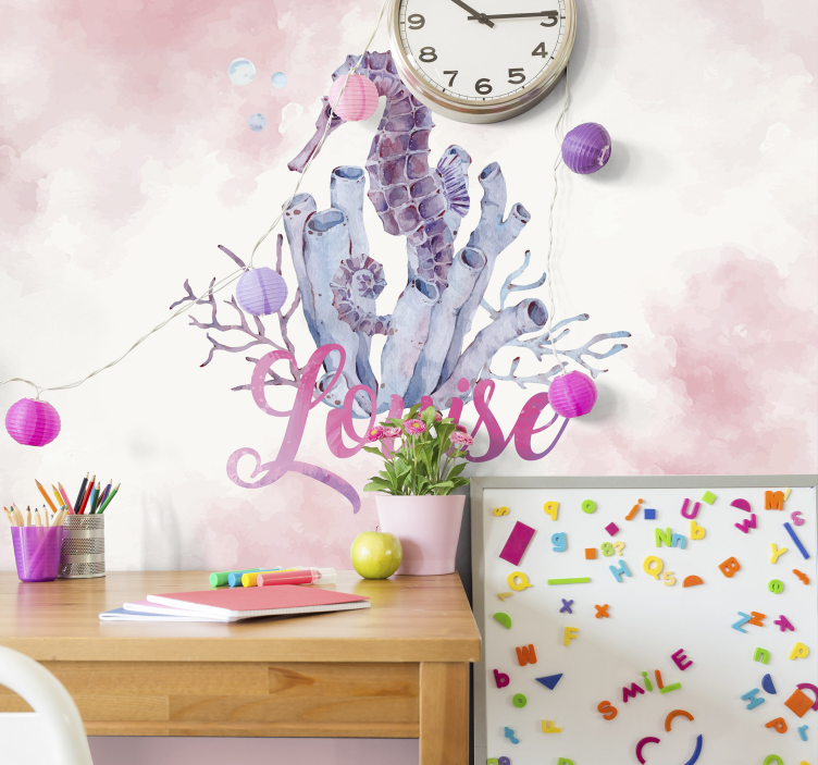 Love wall mural coral sea horse - TenStickers
