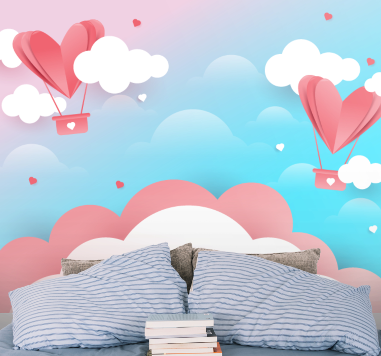 Love wall mural floating heart balloons - TenStickers