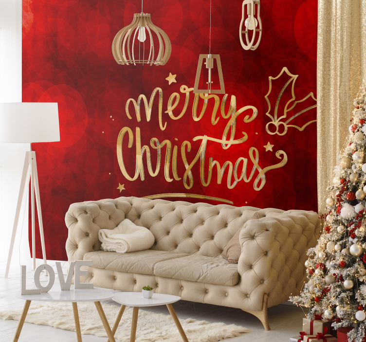 Merry Christmas in red Lounge Photo Wallpaper - TenStickers
