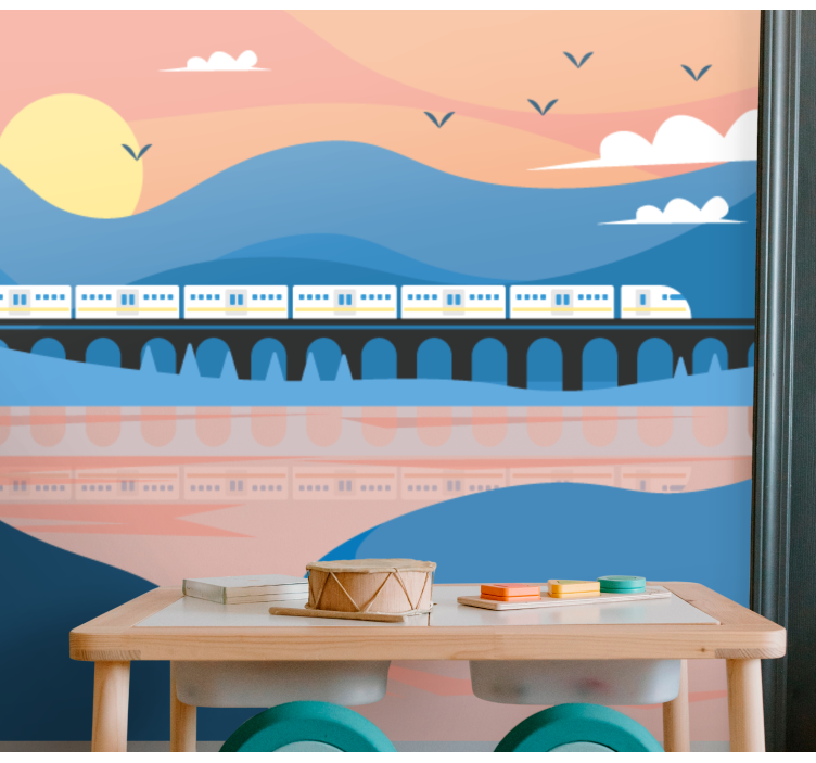 minimalistic mountain train Kids wall Murals - TenStickers