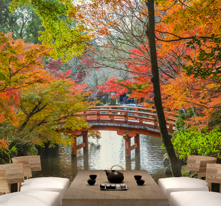Nature wall mural autumn bridge landscape - TenStickers