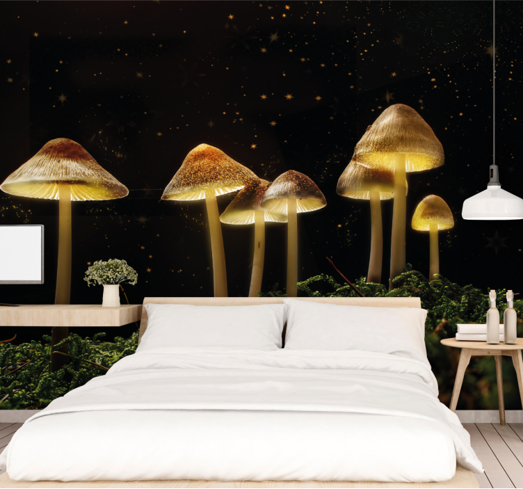 Nature wall mural glowing mushroom scene - TenStickers