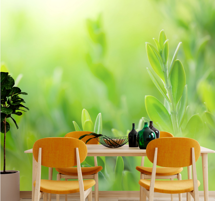 Nature wall mural lush greenery detail - TenStickers