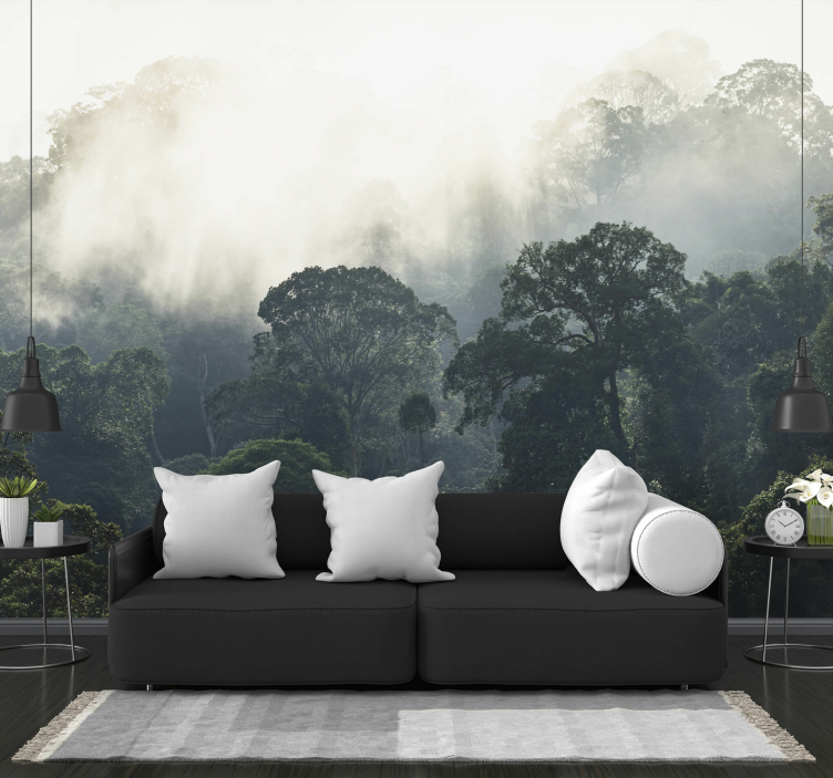 Nature wall mural misty forest view - TenStickers