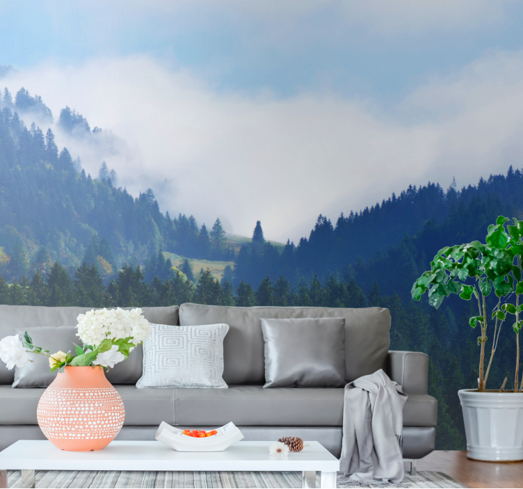 Nature wall mural mountains and fog - TenStickers