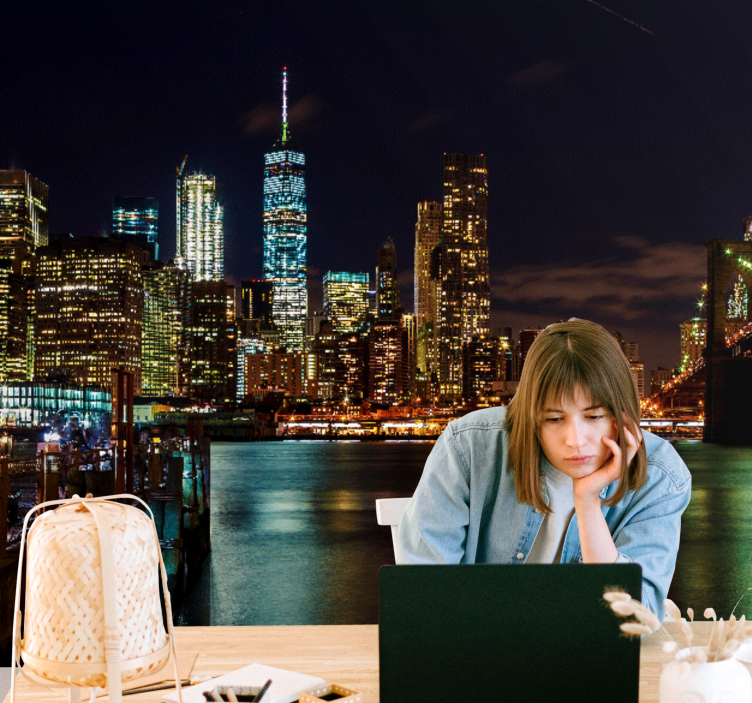 New York city lights at night city wall mural - TenStickers