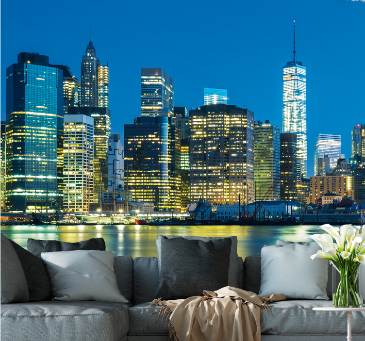 New york wall mural nyc skyline at night - TenStickers