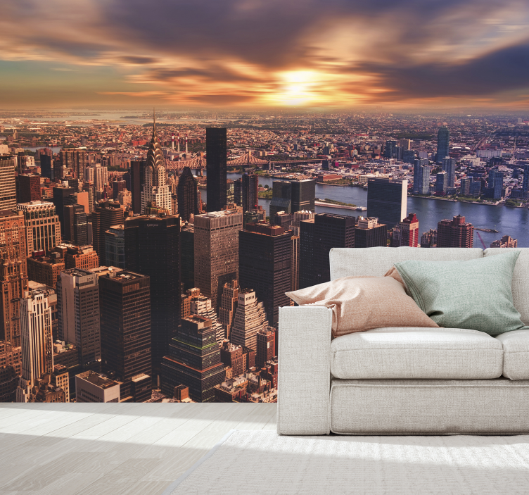 New york wall mural urban skyline at sunset - TenStickers