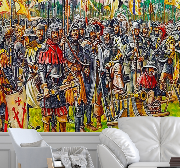 People painting mural of historical battle scene - TenStickers