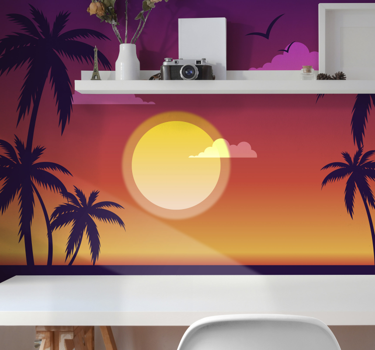 70's Sunset and palm trees photomural - TenStickers