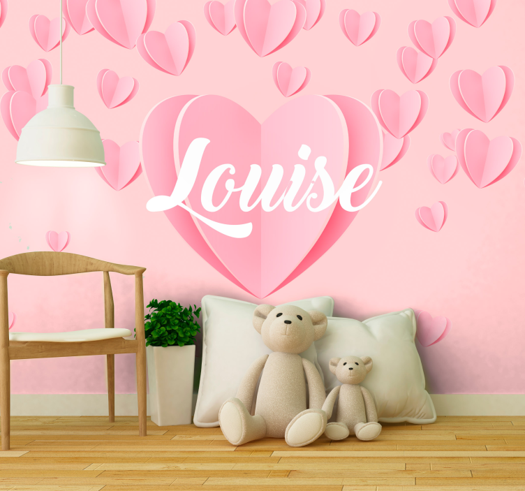 Pink heart personalised custom wall mural - TenStickers