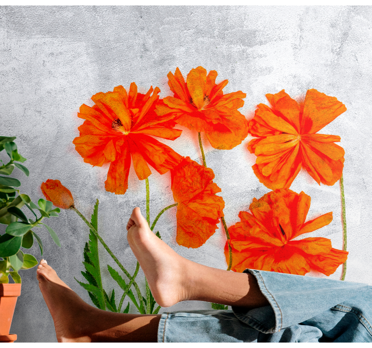 Poppy wall mural orange poppy blooms - TenStickers