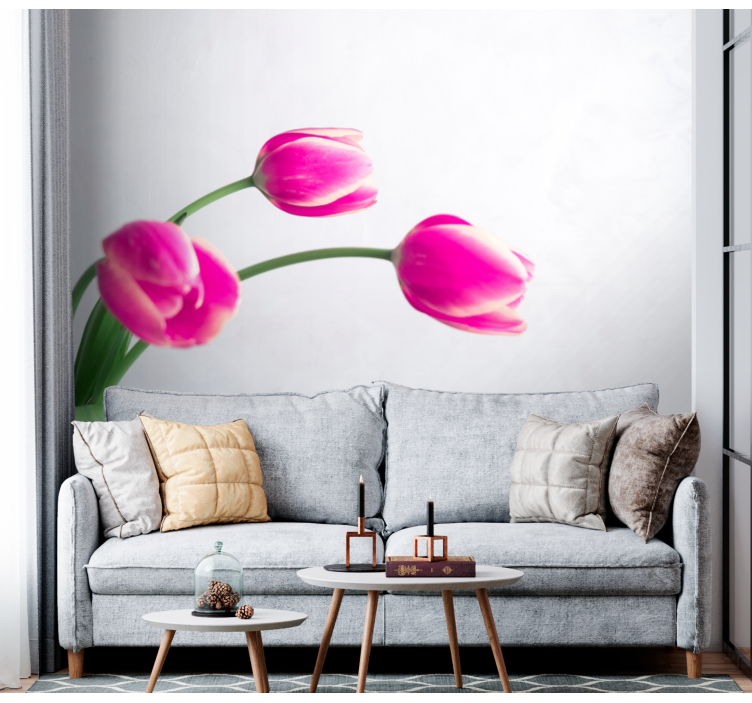 Poppy wall mural pink tulip blossoms - TenStickers