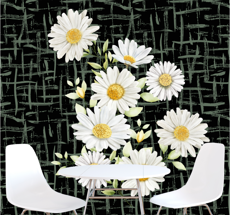 Realistic daisies and stripes flower wall mural - TenStickers