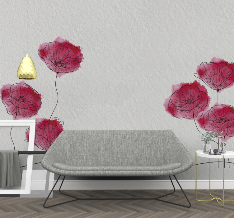 Red flower sticks with text wall mural - TenStickers