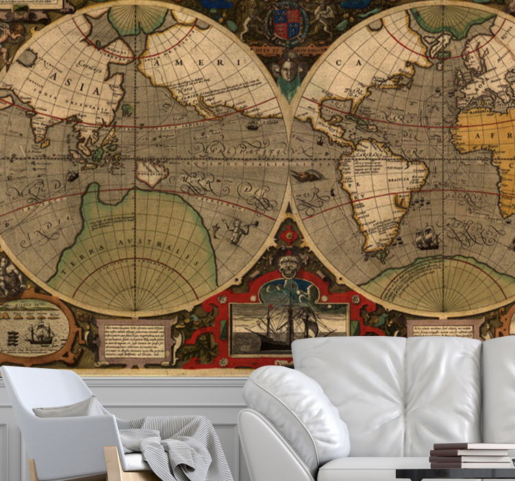 Retro Global Map world map wall mural - TenStickers