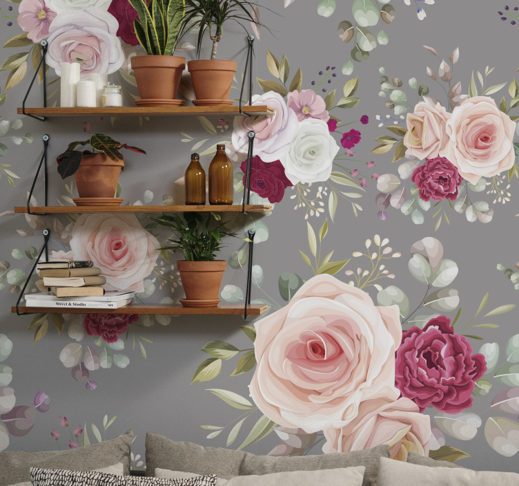 Roses And Greenery flower mural - TenStickers