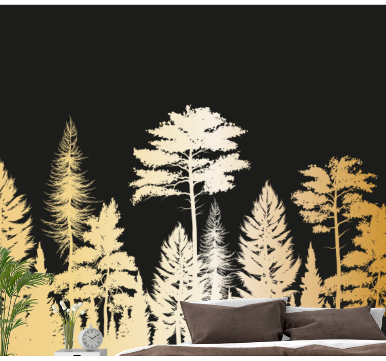 Rustic Tree Silhouettes forest wall mural - TenStickers