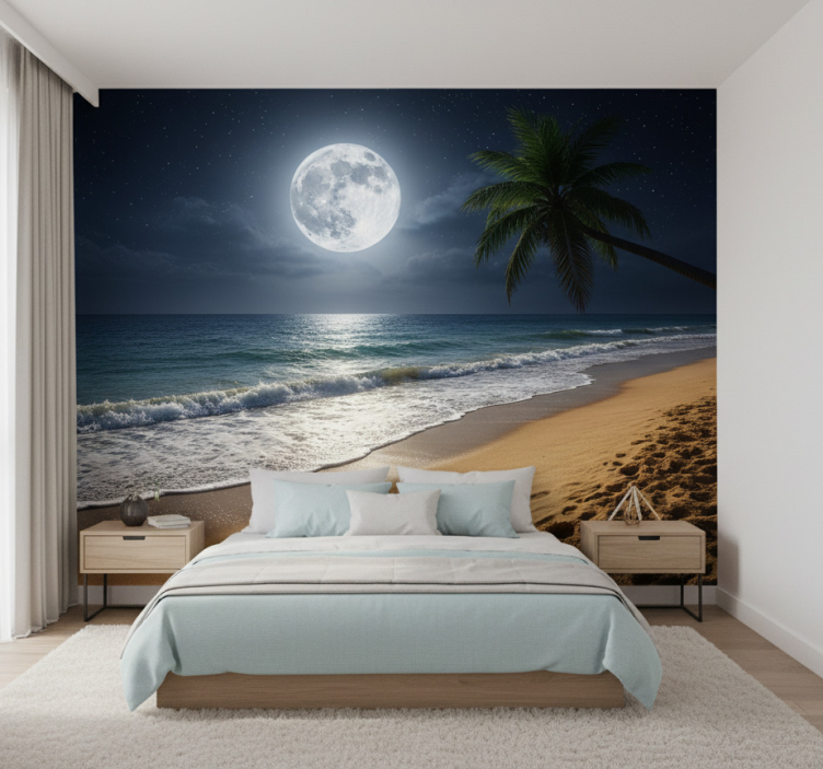 Sea mural full moon ocean view - TenStickers