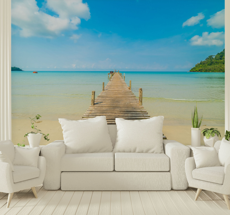 Sea mural wooden dock perspective - TenStickers