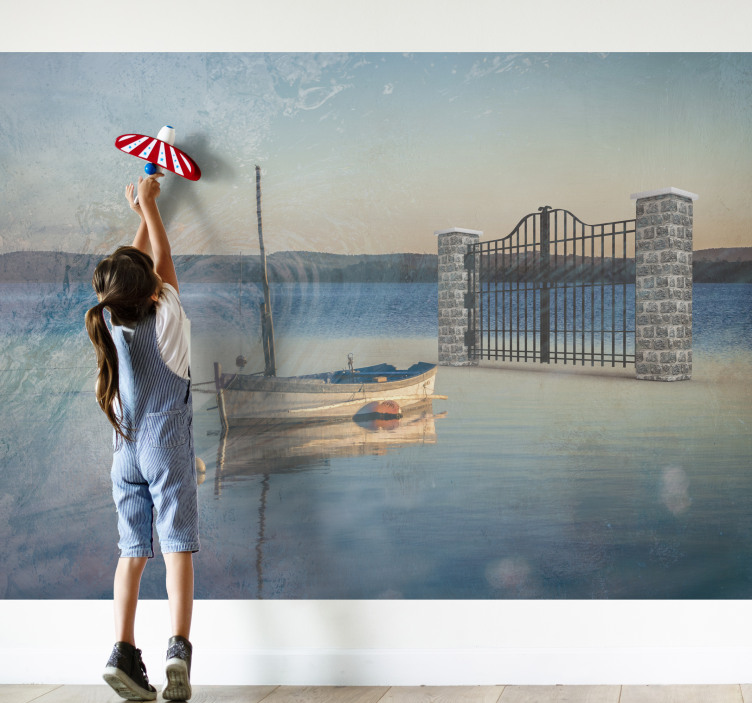 Serene Lake Scene landscape mural wallpaper - TenStickers