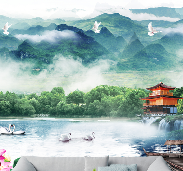 Serene Scene mountain wall mural - TenStickers