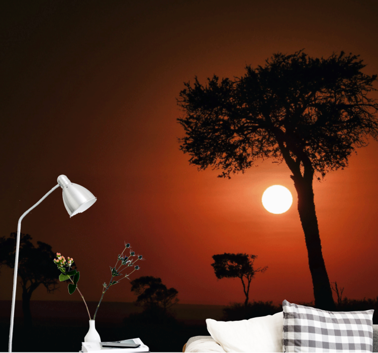 Silhouette Sunset Scene landscape mural wallpaper - TenStickers
