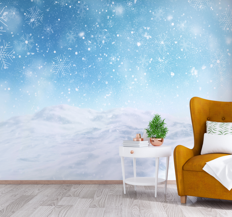 Snowflakes Falling Winter mountain wall mural - TenStickers