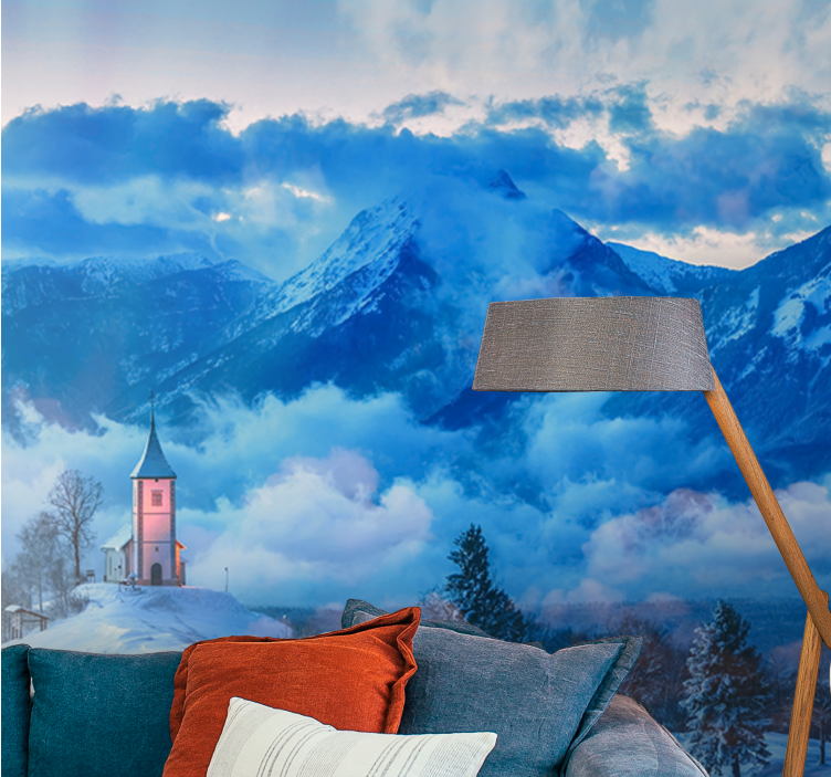 Snowy mountain scene landscape mural wallpaper - TenStickers