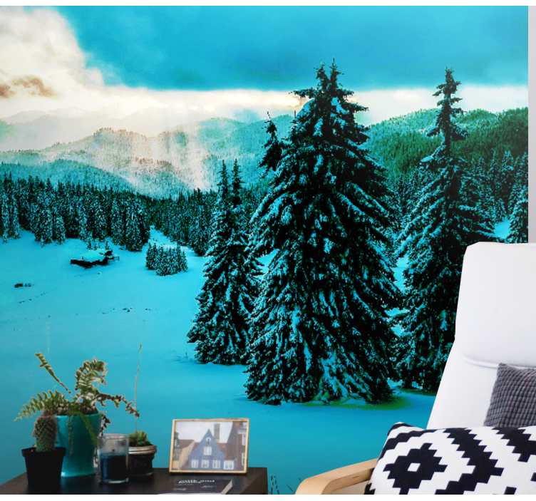 Snowy Pine Forest landscape mural wallpaper - TenStickers