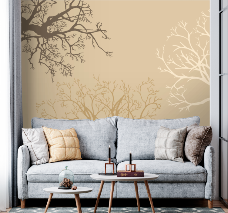 Solid color trees with beige modern wall mural - TenStickers