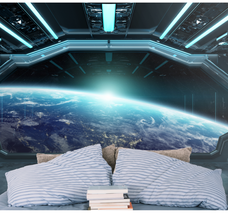 Earth galaxy space spaceship 3d wallpaper - TenStickers