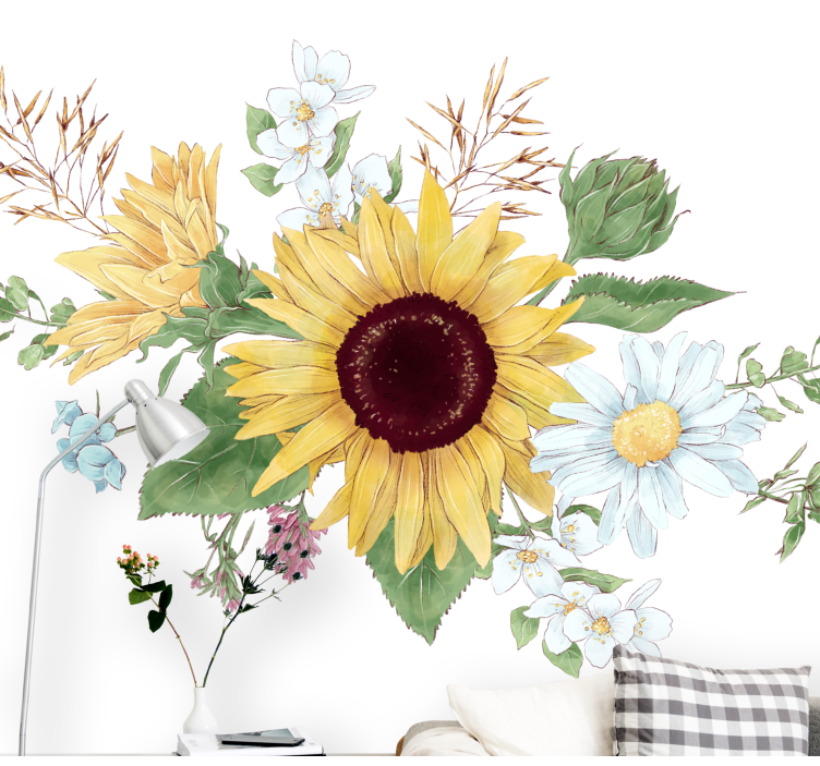 Sunflowers and daisy flowers  wall mural - TenStickers