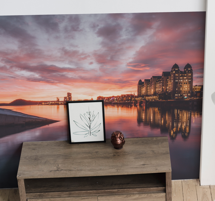 Sunset Cityscape Reflection city wall mural - TenStickers