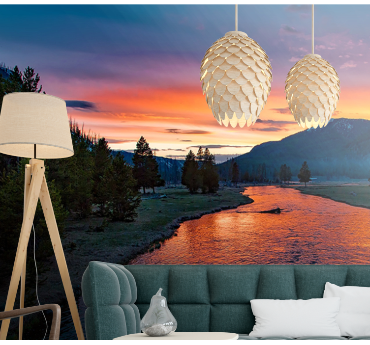 Sunset River Vista landscape mural wallpaper - TenStickers