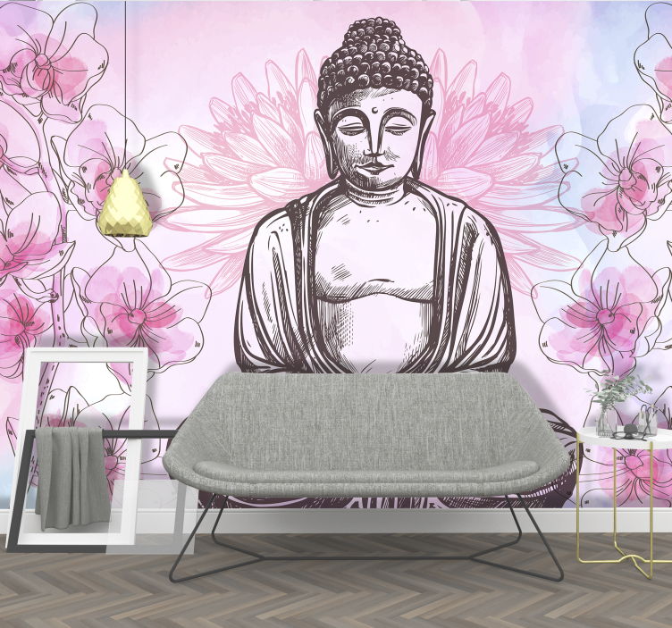 Buddha surrounded by orchids Buddha Wall Mural - TenStickers