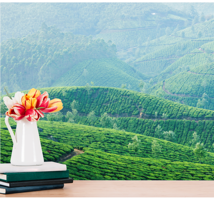 Tea plantation hills landscape mural wallpaper - TenStickers