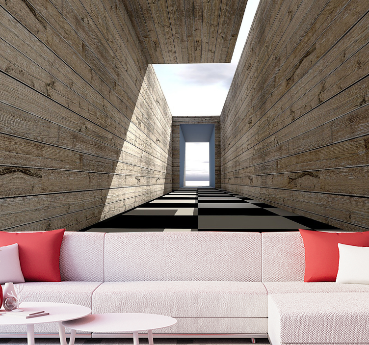 Texture wall mural wooden hallway perspective - TenStickers