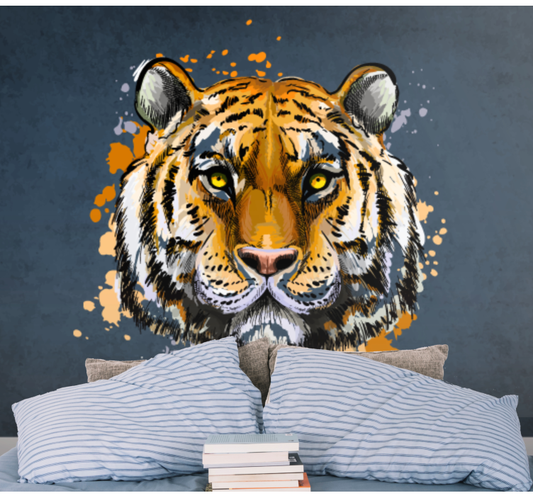 Tiger face in blue background wall mural - TenStickers