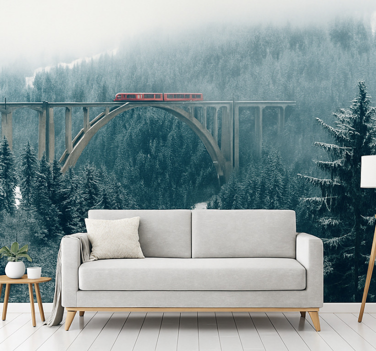 Train Crossing Swiss Alps mountain wall mural - TenStickers