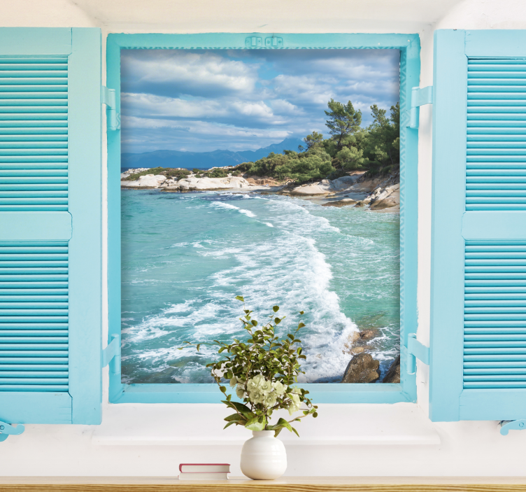Tranquil coastal window view sea mural - TenStickers
