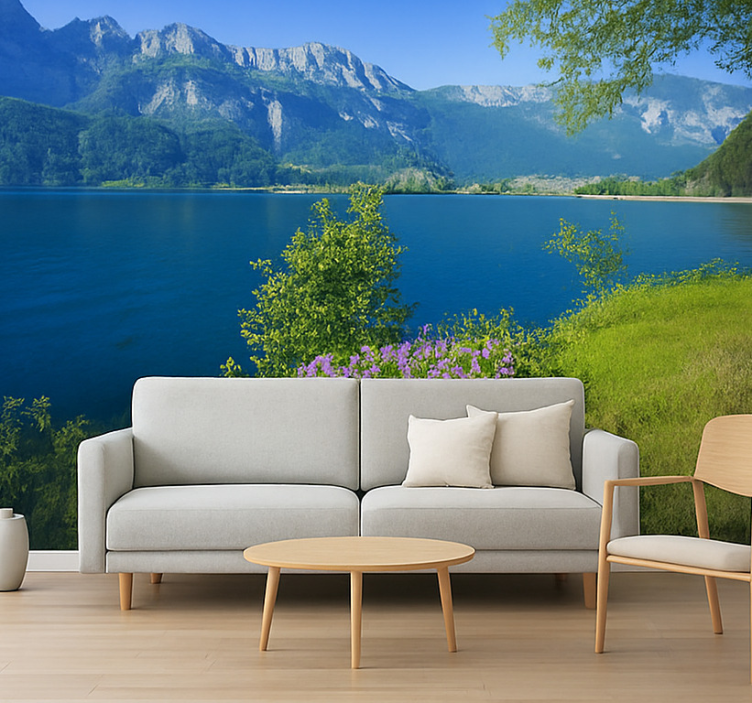 Tranquil Mountain Lake mountain wall mural - TenStickers