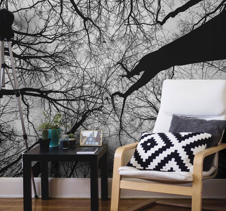Tree mural intertwining branch silhouettes - TenStickers