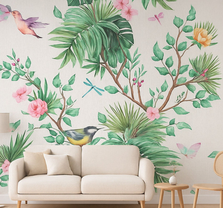 Tropical garden design mural for living room - TenStickers