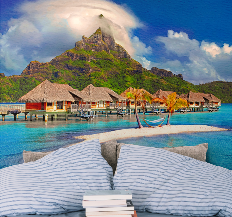 Tropical island getaway landscape mural wallpaper - TenStickers