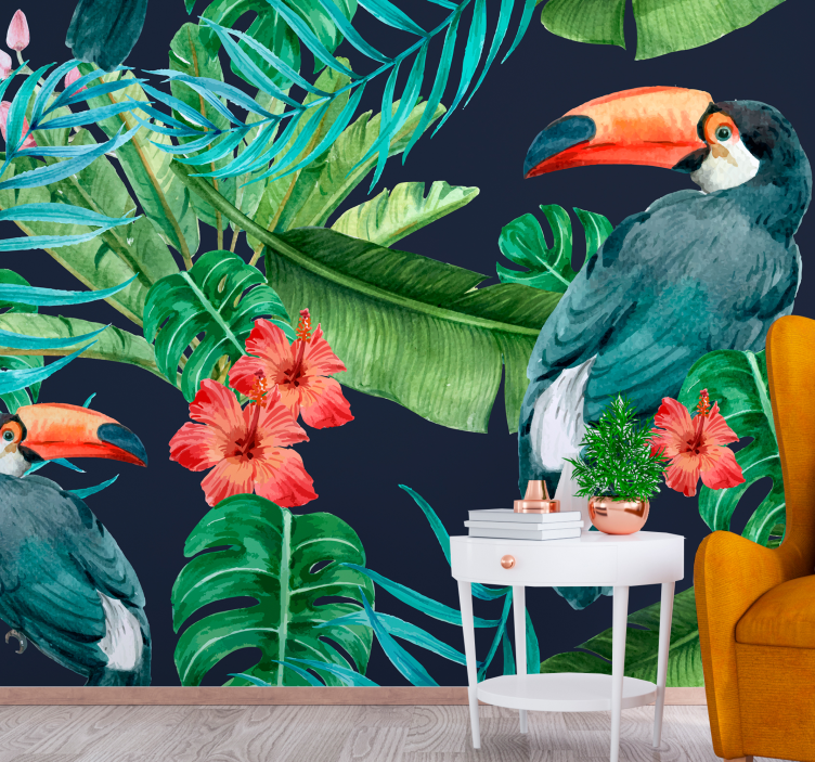 Tropical trees and birds  tree mural - TenStickers
