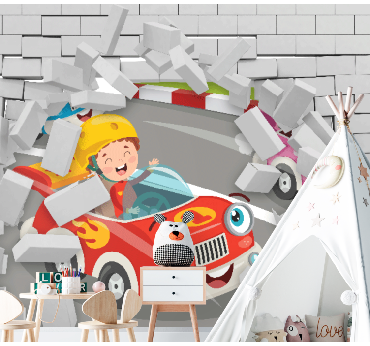 Vehicle mural joyful racing scene - TenStickers