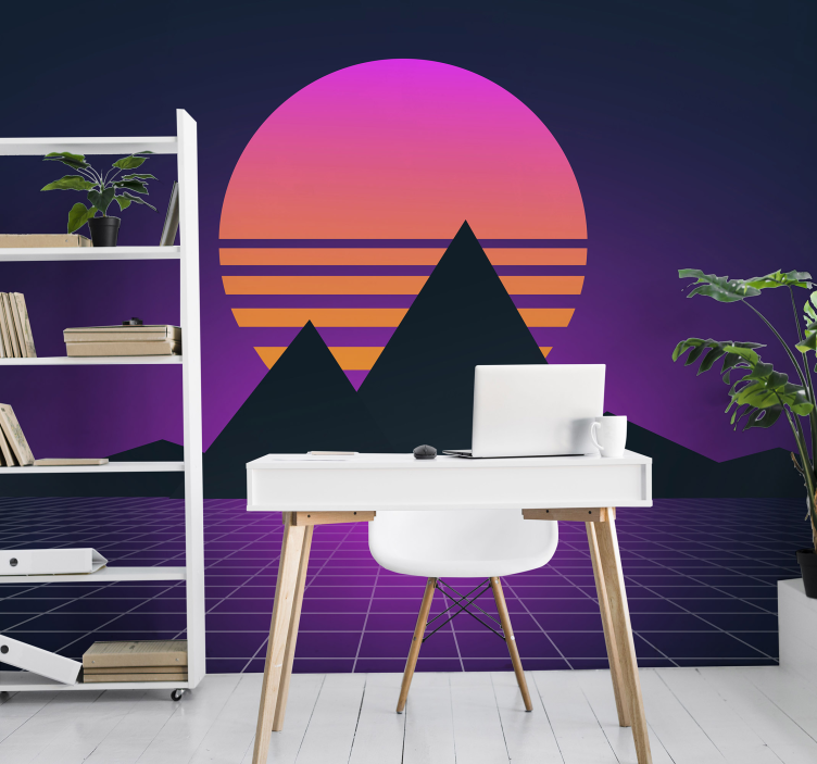 Vintage and retro sun Mountain wall mural - TenStickers