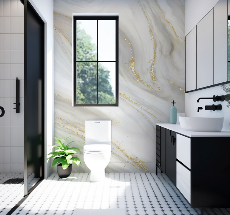 white and gold marble Bathroom Murals - TenStickers