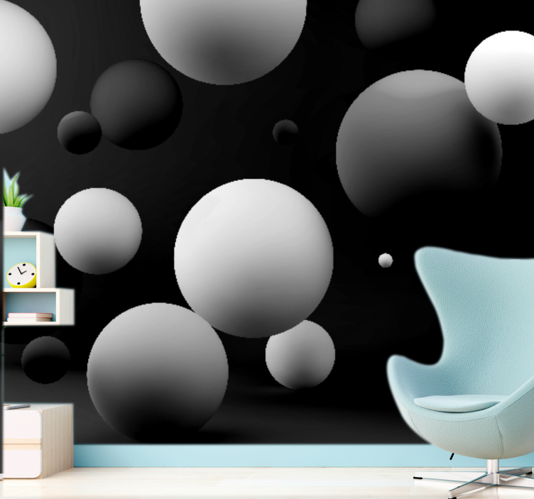 White sphere black background 3D Wall Mural - TenStickers